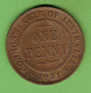1931  AUSTRALIAN BRONZE PENNY  COIN - Picture 1 of 2