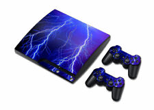 Emballage autocollant peau Lightning bleu pour console décalcomanie PlayStation PS3 SLIM et 2 pads