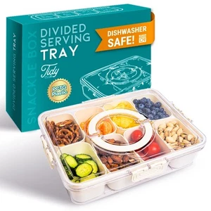 Divided Serving Tray with Lid and Handle - Dishwasher-Safe BPA-Free Plastic S... - Picture 1 of 6