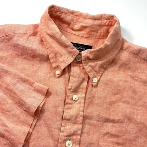 Brooks Brothers Mens M 100% Irish Linen Button Down Shirt Size M Orange Preppy - Picture 1 of 5