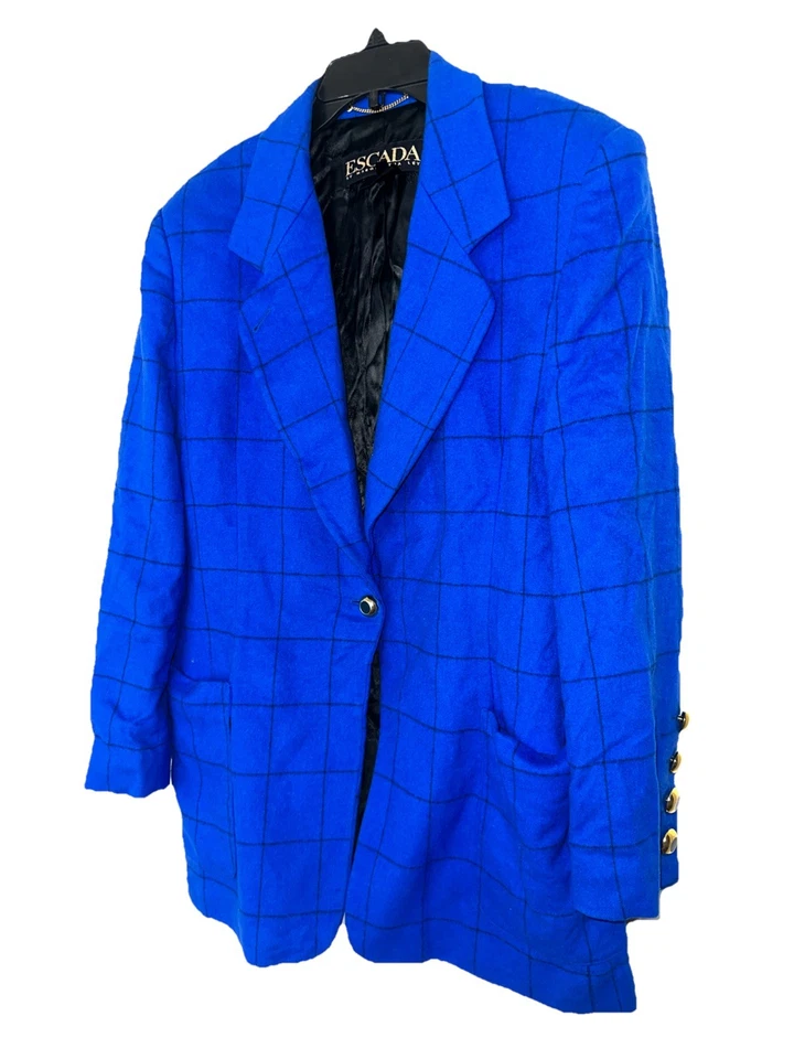 Blazer Escada By Margaretha Ley Talla 12 Vintage Años 90 Lana Azul Cuadros Foto 1 de 4