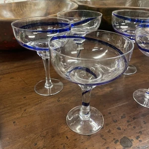 Set 5 Margarita Glasses Pier 1  Blue Swirl Vintage Nautical Cocktails BARWARE - Bild 1 von 23