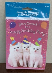 Neu versiegelt weiß Kätzchen Kätzchen Katze Geburtstag Party Einladungen - Bild 1 von 2