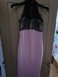 Amy Childs Pink And Lace Halterneck Bodycon Dress Size 8 - Picture 1 of 6