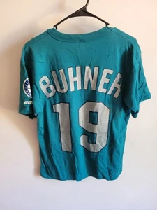 VTG 1980s 90s Jay Buhner #19 Seattle Mariners T shirt LRG Teal Made is USA  - Picture 1 of 8