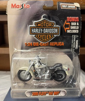 Motocicleta Harley Davidson Fat Boy 2000 FLSTF escala 1:24 modelo diecast blanco Foto 1 de 2