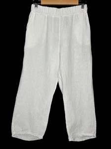 Kaktus Made In Italy Womens White 100% Linen Capri Pants Large Lagenlook Coastal - Picture 1 of 8