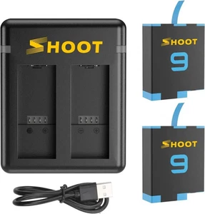 2x 1800mAh Batería + Doble USB Cargador Hub para GoPro Hero 9 10 11 12 Negro Acción - Imagen 1 de 8