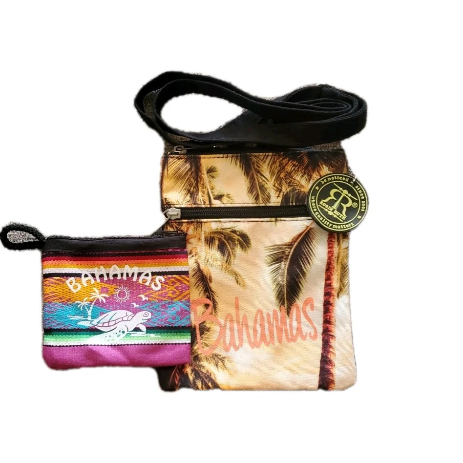 ROBIN RUTH Bahamas Crossbody Bag Script W/ Coin Purse Double Zipper Pouch Purse - Image 1 of 1