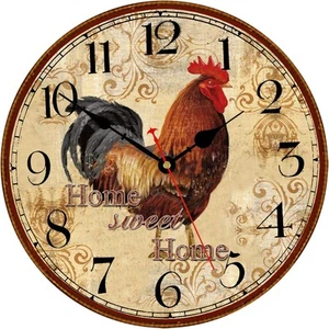 14 Inch Rustic Rooster Wall Clock Retro Silent Non Ticking Easy to Read Clock... - Picture 1 of 6