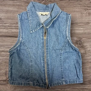 Camiseta sin mangas de jean recortada con cremallera talla 7 chaleco vaquero talla Y2K My Michelle de colección - Imagen 1 de 2