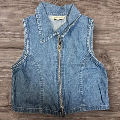 Vtg Y2K My Michelle Denim Vest Sz 7 Zip Up Cropped Jean Tank Top - Image 1 of 2
