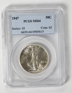 Moneda de medio dólar Walking Liberty 1947 graduación profesional MS64 50C soporte astillado - Imagen 1 de 4