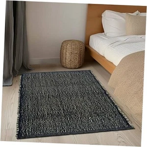Black 4X6 Jute Rug Braided Construction - Farmhouse Woven Carpet - Mid-Century - Picture 1 of 8