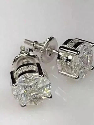 Aretes de diamantes creados en laboratorio de corte redondo de 2 quilates con acabado de oro blanco de 14 quilates para hombre Foto 1 de 3