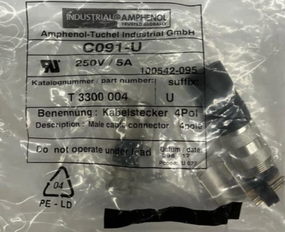 Amphenol C091-U Male 4-Pin Cable Connector 250V, 5A - Image 1 of 4