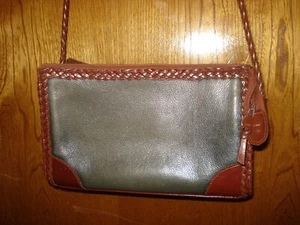 Borsa a tracolla vintage LJS Collection marrone grigio intrecciata in pelle borsa a tracolla - Foto 1 di 6