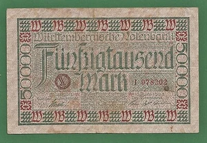 02 313 Notgeld Württembergische Notenbank Sitz Stuttgart 50 000 Mark, 10.6.1923 - Picture 1 of 2