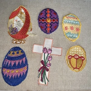 6 Easter Egg Embroidered Colorful Sew On Applique Patches Various Sizes - Picture 1 of 3