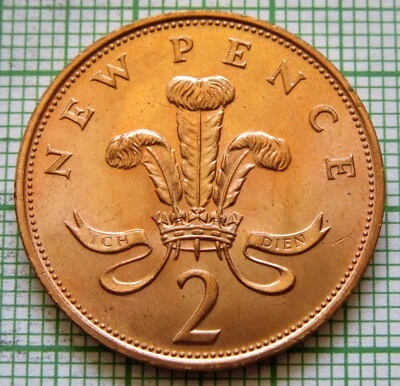 GRAN BRETAÑA ISABEL II 1981 2 PENIQUES, INSIGNIA PRÍNCIPE DE GALES, BRONCE SIN CIRCULAR Foto 1 de 4