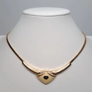 Vintage Christian Dior 80s Art Deco Rhinestone Enamel Gold Tone Necklace Choker - Picture 1 of 9