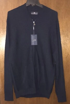 Hart Schaffner Marx Mens New $195 Full Zip Cardigan Sweater M Medium Dk Blue NWT Foto 1 de 4