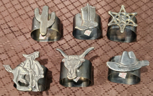 Vintage Cowboy Silver Tone Napkin Rings Set Of 6