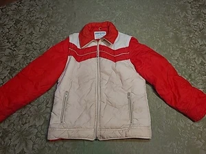 Vintage Rare Fun Retro Red Cream Kids Roebuck Size Reg 14 Winter Coat - Picture 1 of 11