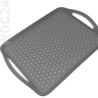 ANTI-RUTSCH Serviertablett 45,5 x 32 Kunststoff Bett Tablett Grau rutschfest - Bild 1 von 3