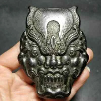 Colgante de exorcismo cara animal tallado meteorito de hierro cultura china Hongshan de 2,9" Foto 1 de 4