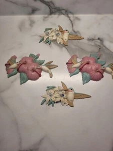 Set of 3 Vintage 90s Burwood Pink Green Hummingbirds Plastic Wall Decor Kitschy - Picture 1 of 10