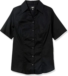 Lee Juniors Women Stretch Black Work Shirt E9385JL Short Sleeve Sizes M - 3XL - Picture 1 of 1