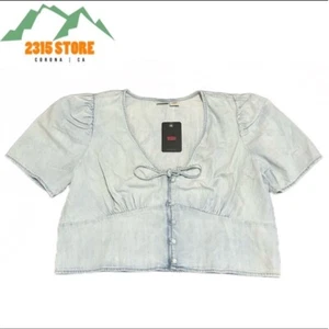 Blusa Levi's para mujer Luisa manga abullonada índigo lavado a la piedra recortada talla XL. Nuevo con etiquetas - Imagen 1 de 5