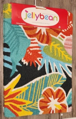 Jellybean Tropical Colors Flowers 30 X 20 Inches Accent Throw Rug Washable - Image 1 of 4
