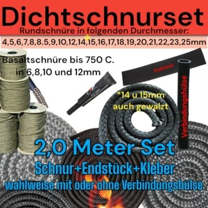 2m Dichtschnur-Set+Kleber+End Kamin Türdichtung Ofendichtung Kaminofen Dichtung - Bild 1 von 54