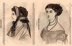 Antiguo Arte Victoriano Impresión Moda 1866 Imperio Gorro Benoiton Peinado Bonito - Imagen 1 de 4