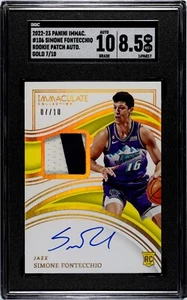 2022-23 Panini Immaculate Simone Fontecchio Rookie 7/10 Patch Auto Gold SGC 8.5 - Picture 1 of 2