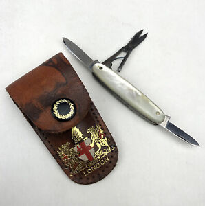 Vintage E MAUSSNER Germany Miniature 2 Blade & Scissors Pocket Knife Multi Tool
