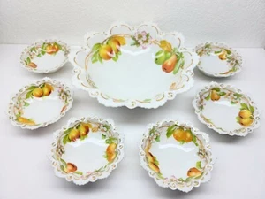 ANTIQUE M.Z. AUSTRIA MORITZ ZDEKAUER SCALLOPED FRUIT BERRY BOWL SET BEAUTIFUL - Picture 1 of 12