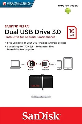 Clé USB 3.0 à Double Connectique USB 3.0/micro-USB  Sandisk Ultra 16 Go Neuf  - Photo 1/4