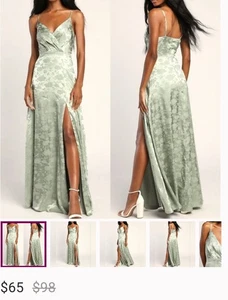 Lulu's Radiant Refinement Sage Green Satin Jacquard Maxi Dress SZ M - Picture 1 of 9