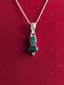 Vintage 925 Sterling Silver Pendant With Two Emerald Stones - Picture 1 of 4