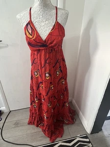 Boux Avenue Maxi Dress One Size Red Surplice Neck Spaghetti Straps Peacock Tail - Picture 1 of 7