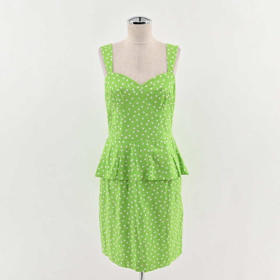 Vestido Betsey Johnson Lunares Peplum Talla 8 Verde Rockabilly Pinup Niña Retro Foto 1 de 4