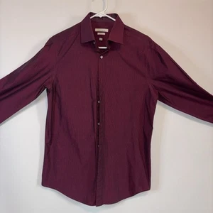 Perry Ellis Portfolio Mens Dress Shirt L 15.5 32/33 Slim Fit Red Burgundy Cotto - Picture 1 of 8