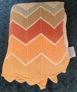 Silvercloud Knitted Blanket Pram Size Shawl Cotton Chevron pink peach beige - Picture 1 of 5