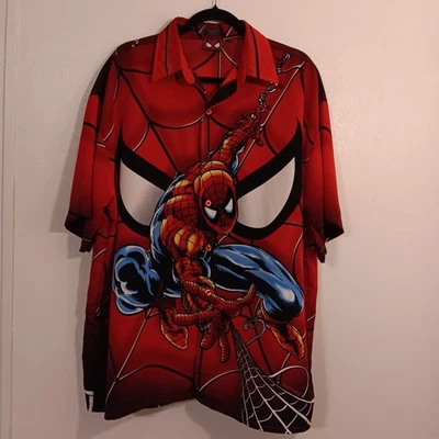 Marvel Comics VTG Men's Button Up Shirt XL Red Superhero 2001 Spiderman AOP - Image 1 of 4