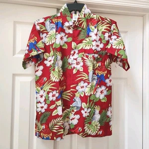 Rima Burgundy Parrot Cockatoo Bird Hawaiian Shirt Tropical Hibiscus Men's MEDIUM - Picture 1 of 7