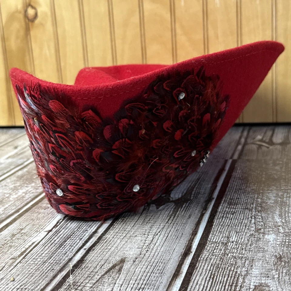 Sombrero de vestir de lana rojo vintage RARO para dama años 60 Foto 1 de 4