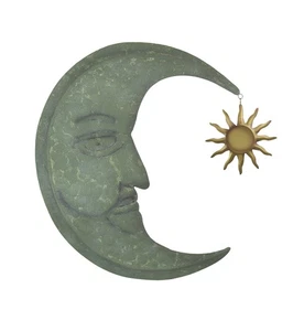 Scratch & Dent Verdigris Finish Metal Crescent Moon Wall Hanging Sun Dangler - Picture 1 of 5